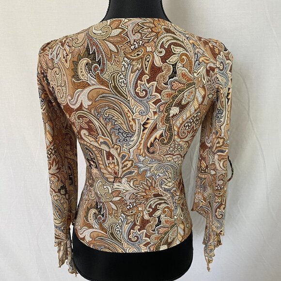 Multicolored Bodycon Boho Top with Ties & Tapered Split Sleeves – Sz S - Picture 4 of 15